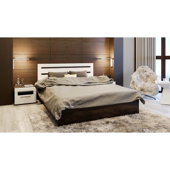Двуспальная кровать «Фьюжн» (Белый глянец, Венге Линум) 160