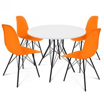 Стол со стульями ARIANA S37-4 (Ариана) D90 оранжевый/белый/черный муар 19мм,